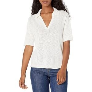 Velvet Torie Linen Cotton Polo Knit Top Moon White Women Medium